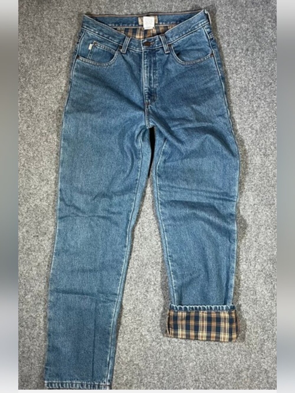 LL Bean Flannel Lined Jeans Mens 30x34 Blue Classic Fit Plaid Denim